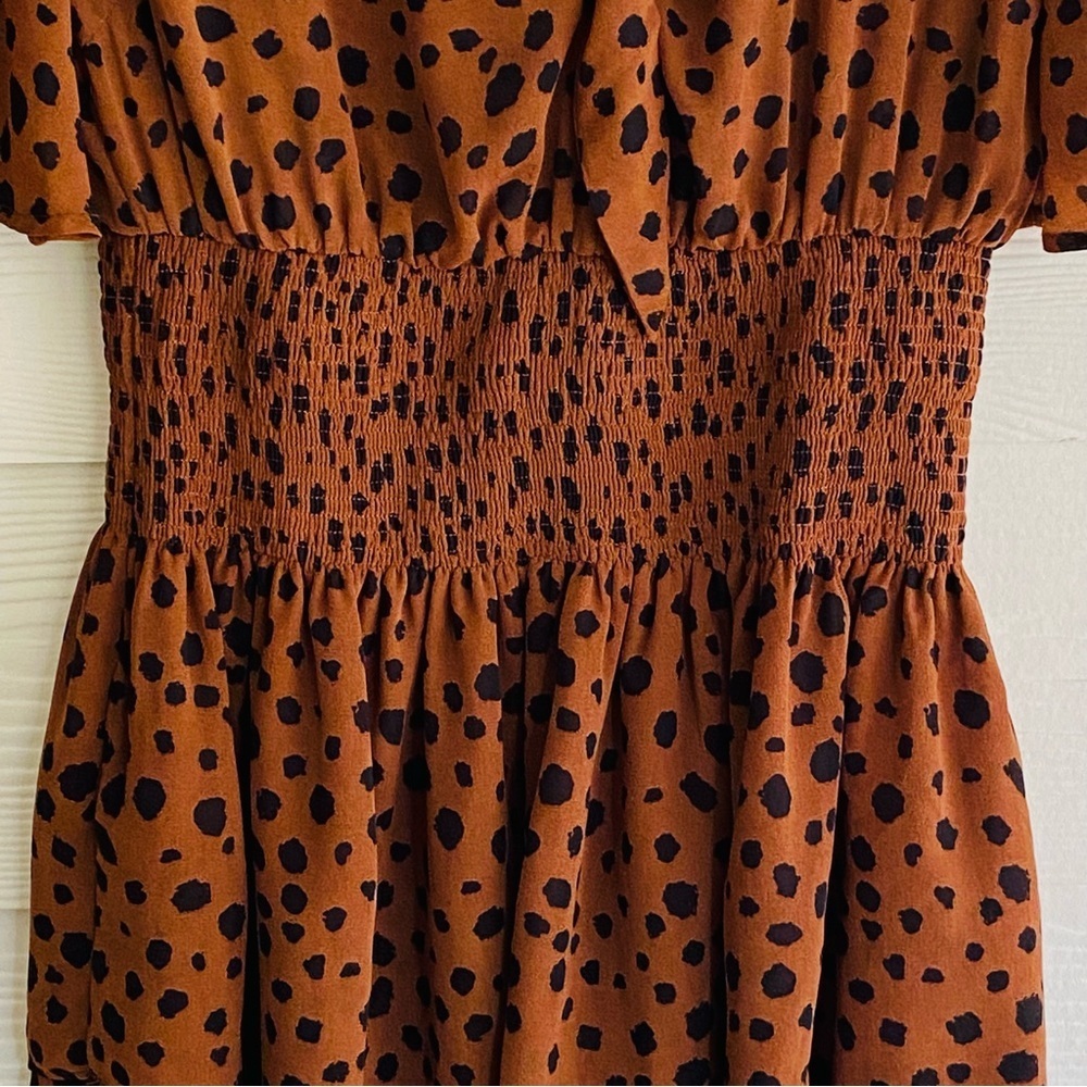 She + Sky Cheetah Print Tiered Smocked Waist Dress Med - Picture 2 of 8